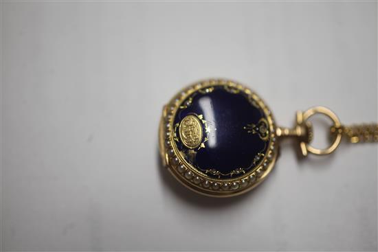 A late 19th/early 20th century French? gold and enamelled fob watch,